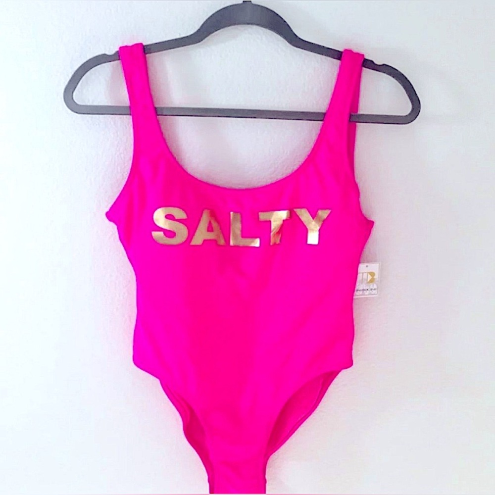 Salty One Piece Swimsuit Open Back Low Scoop Hot Barbie Pink New/Like New Medium